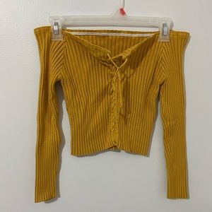 Mustatd yellow off the shoulder crop top